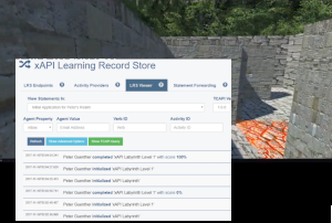 Screenshot of xAPI Labyrinth and data in Learning Record Store